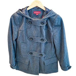 Merona Gray Womens Double Breasted Hooded Wool Pea Coat Size Small